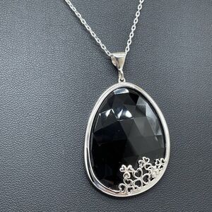 JMH Sterling Silver .925 Necklace Black Onyx Pendant 28" Handcrafted In Ireland